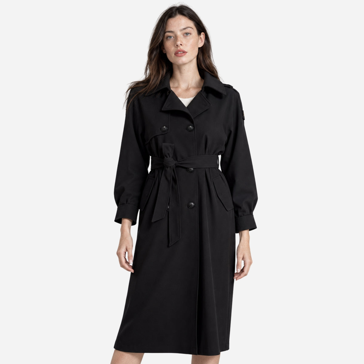 Women's Double-Breasted Midi-Length Trench Coat-Fowsa
