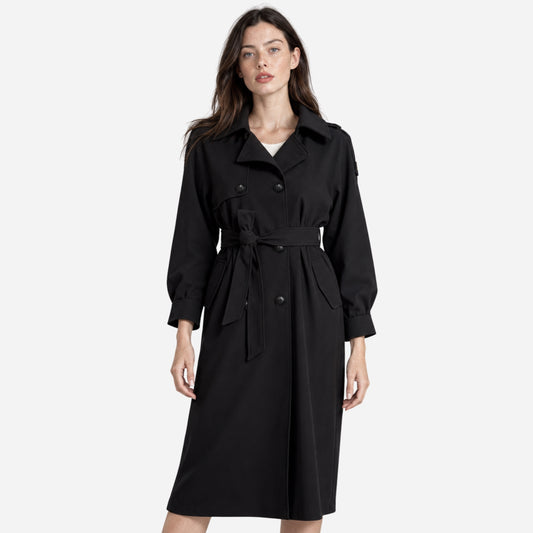 Women's Double-Breasted Midi-Length Trench Coat-Fowsa