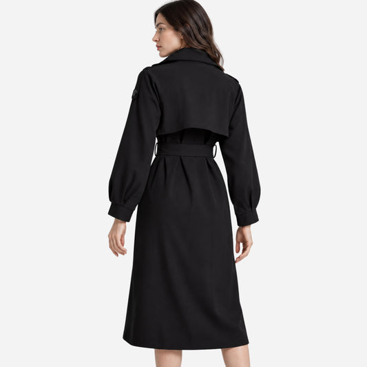 Women's Double-Breasted Midi-Length Trench Coat-Fowsa