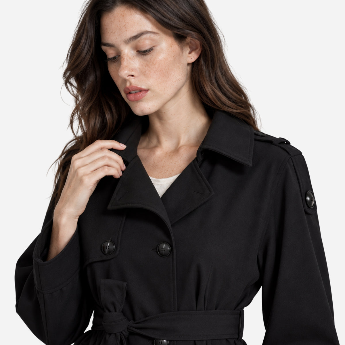 Women's Double-Breasted Midi-Length Trench Coat-Fowsa