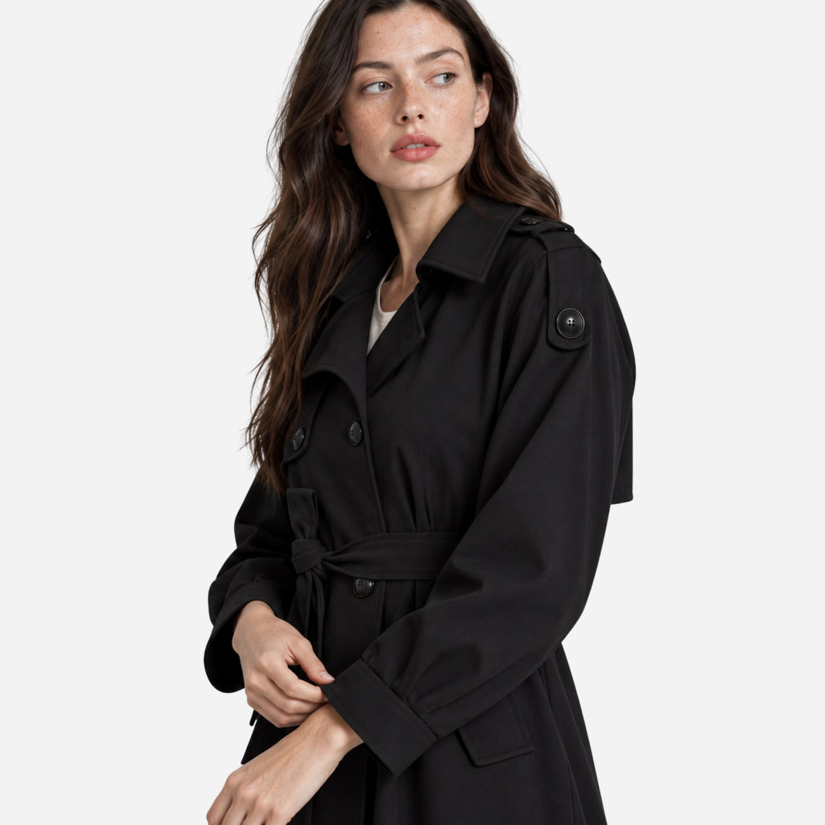 Women's Double-Breasted Midi-Length Trench Coat-Fowsa