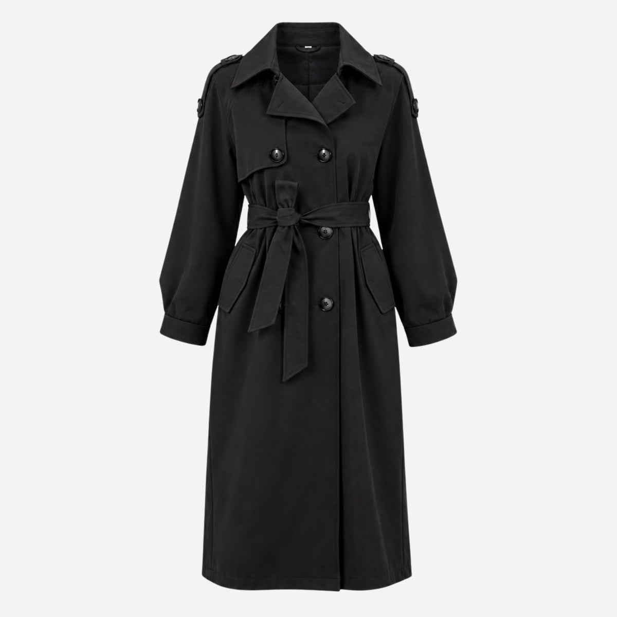 Women's Double-Breasted Midi-Length Trench Coat-Fowsa