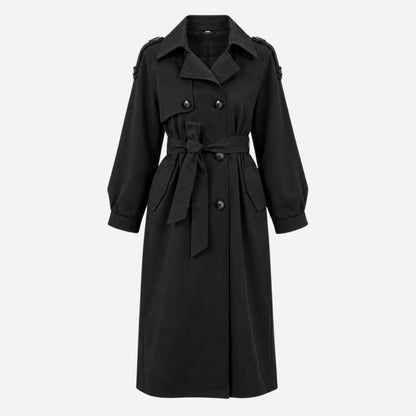 Women's Double-Breasted Midi-Length Trench Coat-Fowsa