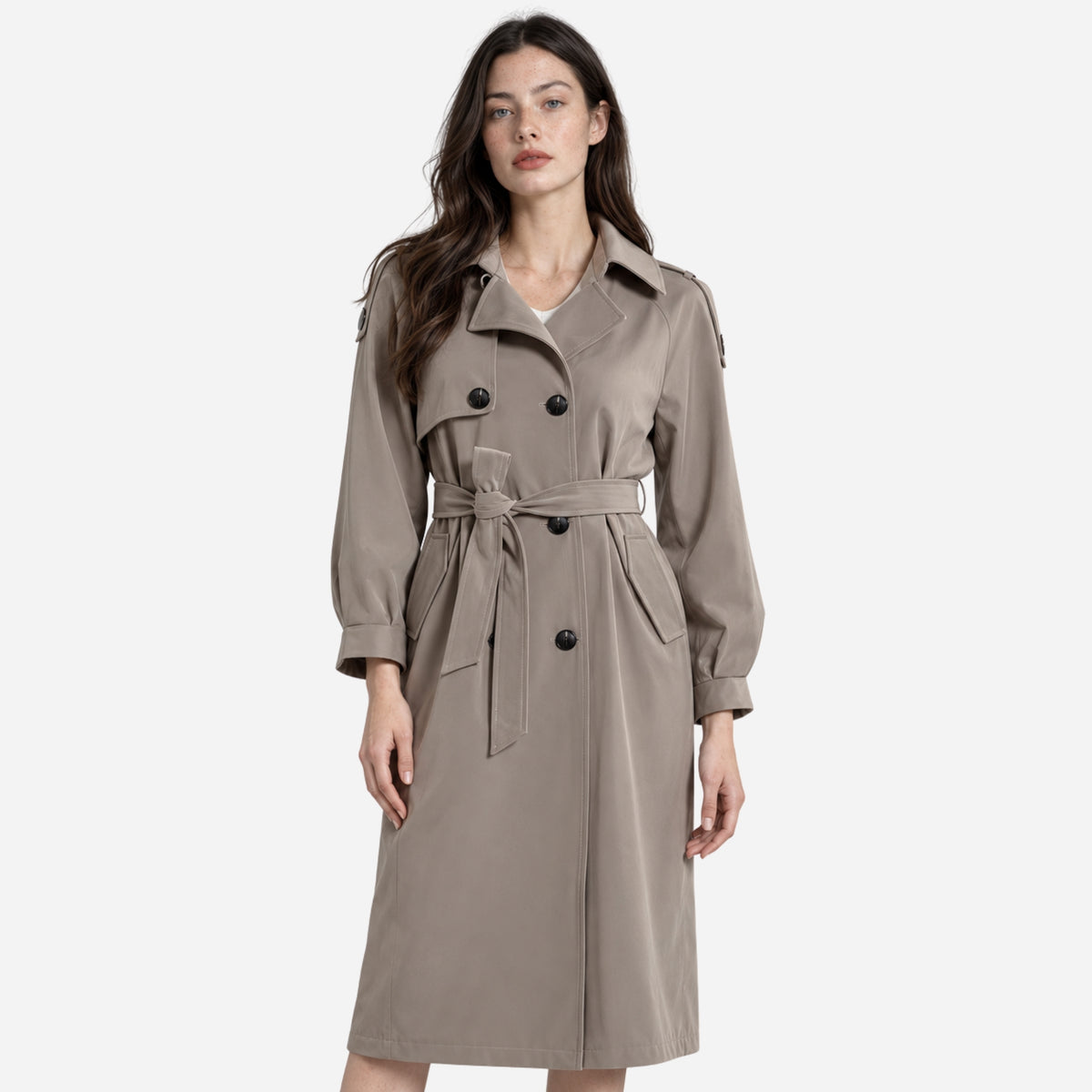 Women's Double-Breasted Midi-Length Trench Coat-Fowsa