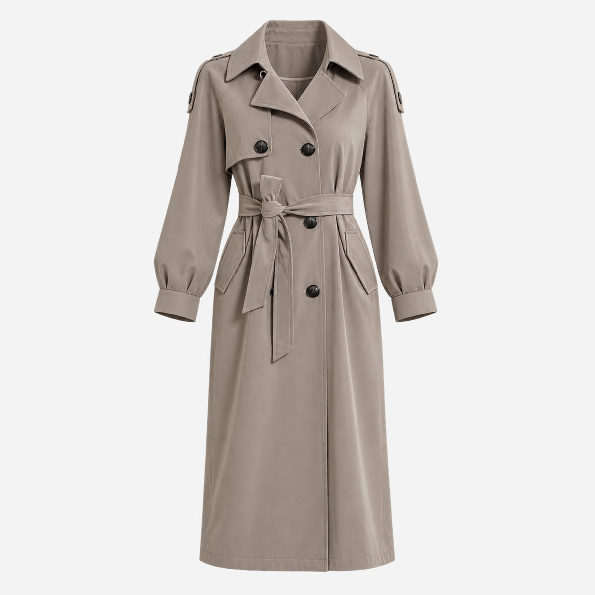 Women's Double-Breasted Midi-Length Trench Coat-Fowsa