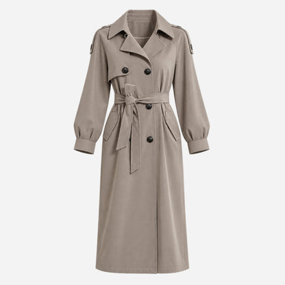 Women's Double-Breasted Midi-Length Trench Coat-Fowsa