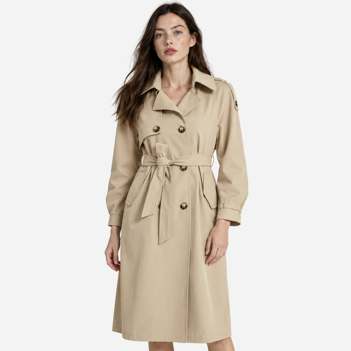 Women's Double-Breasted Midi-Length Trench Coat-Fowsa