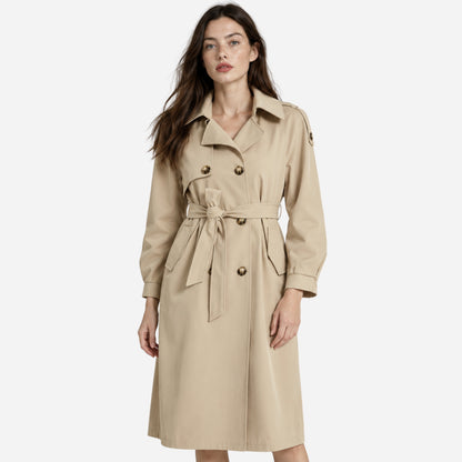 Women's Double-Breasted Midi-Length Trench Coat-Fowsa
