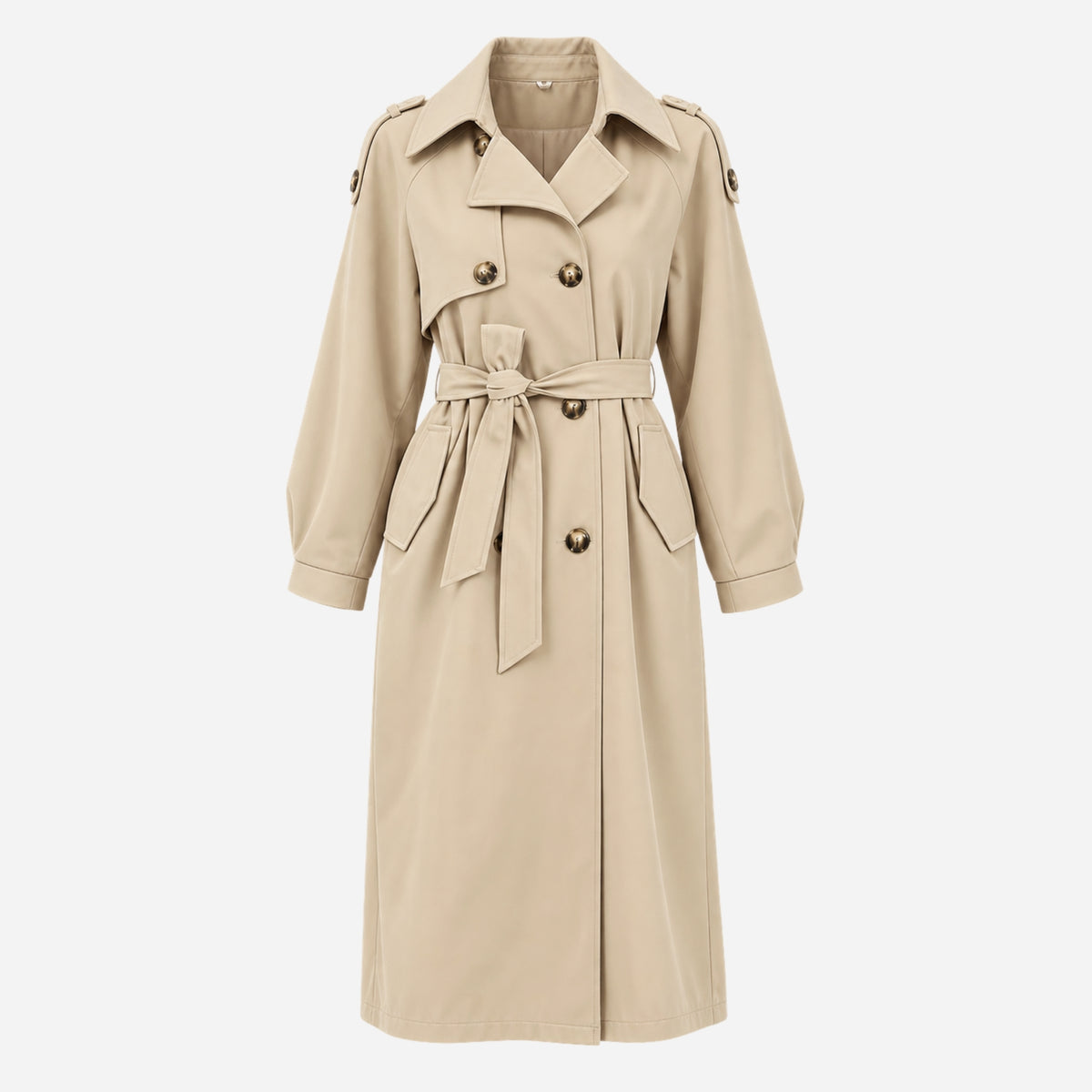 Women's Double-Breasted Midi-Length Trench Coat-Fowsa