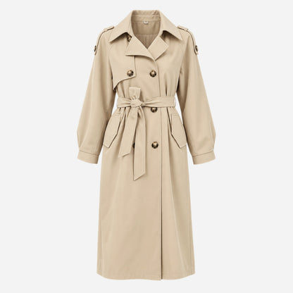 Women's Double-Breasted Midi-Length Trench Coat-Fowsa