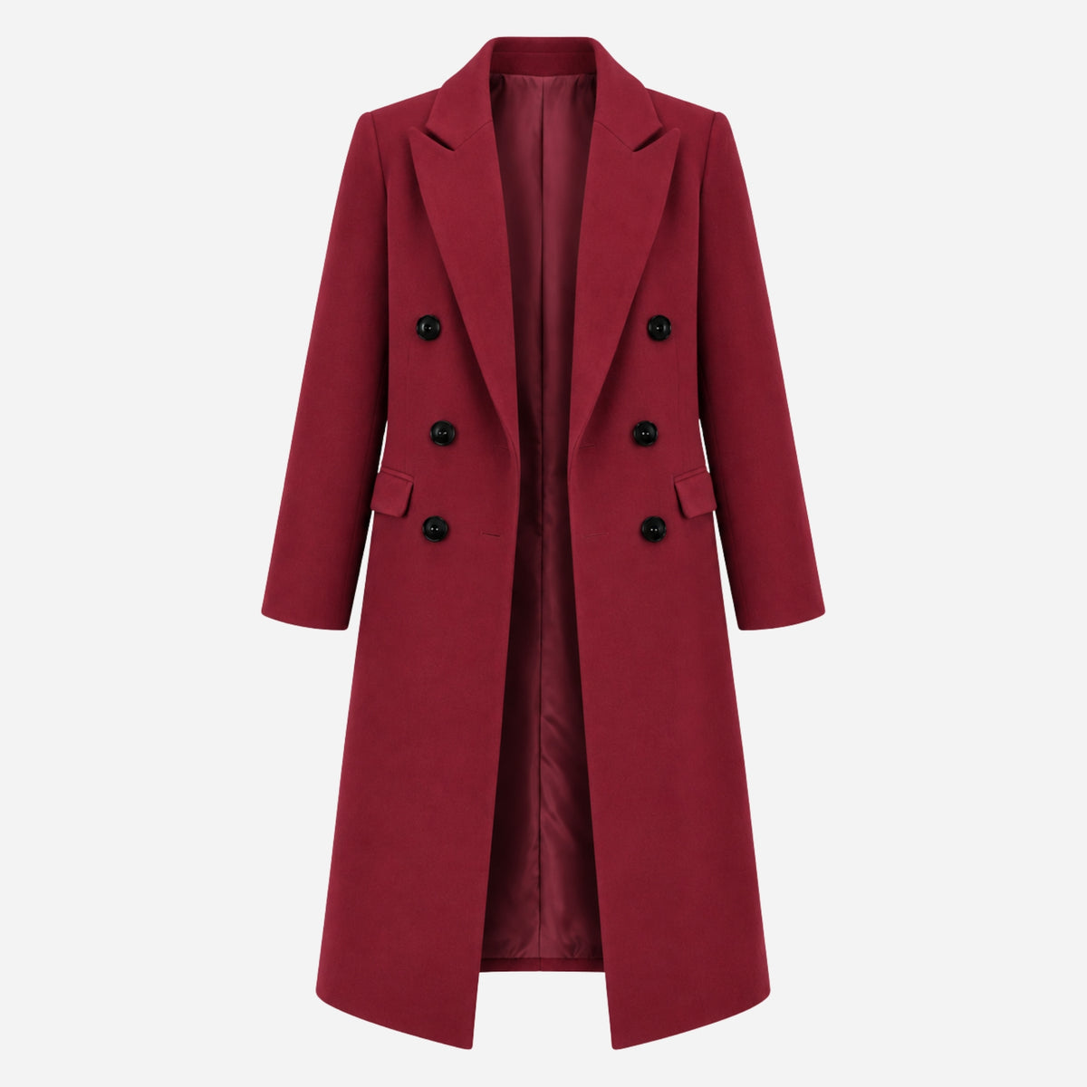 Women's Double-Breasted Tailored Long Coat-Fowsa