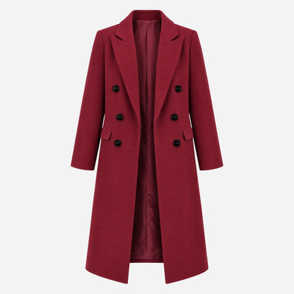 Women's Double-Breasted Tailored Long Coat-Fowsa