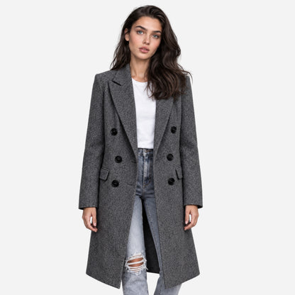 Women's Double-Breasted Tailored Long Coat-Fowsa