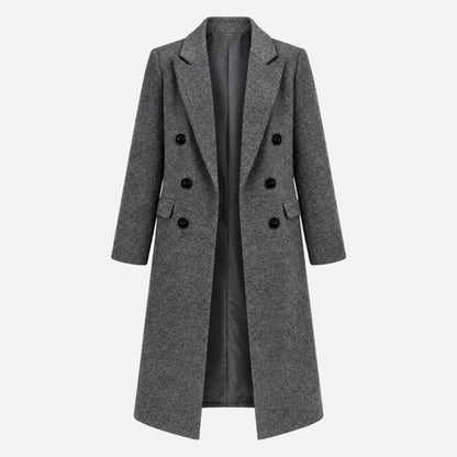 Women's Double-Breasted Tailored Long Coat-Fowsa