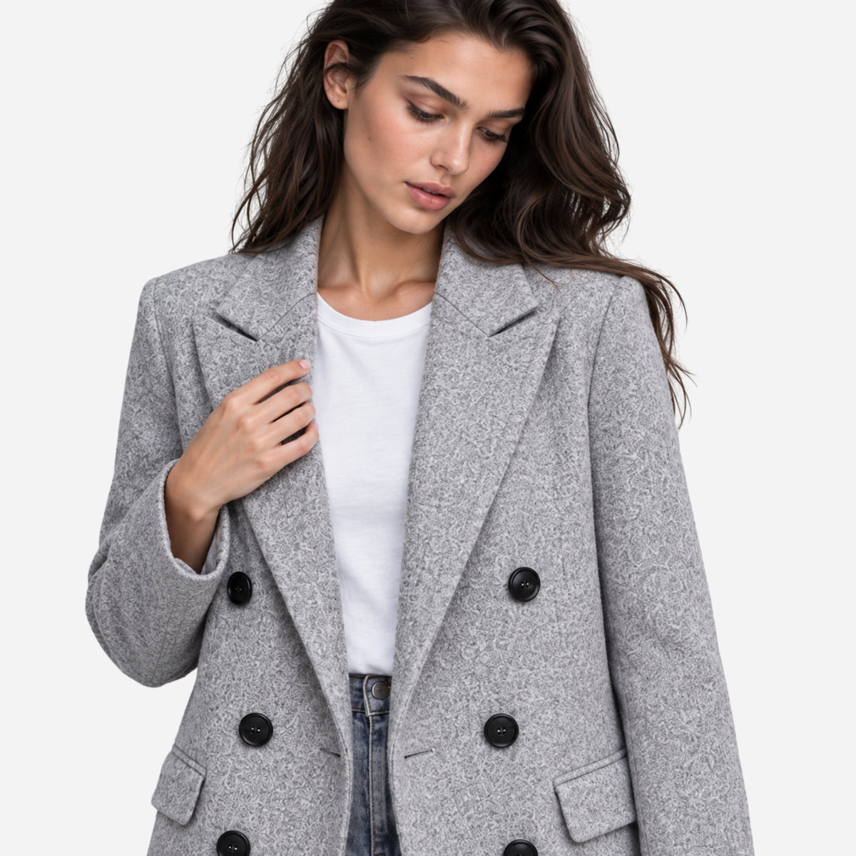 Women's Double-Breasted Tailored Long Coat-Fowsa