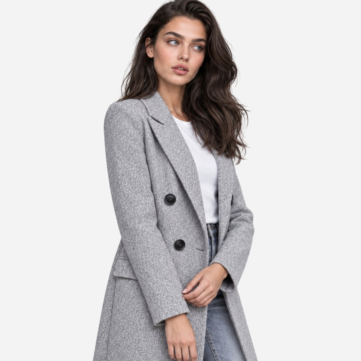 Women's Double-Breasted Tailored Long Coat-Fowsa