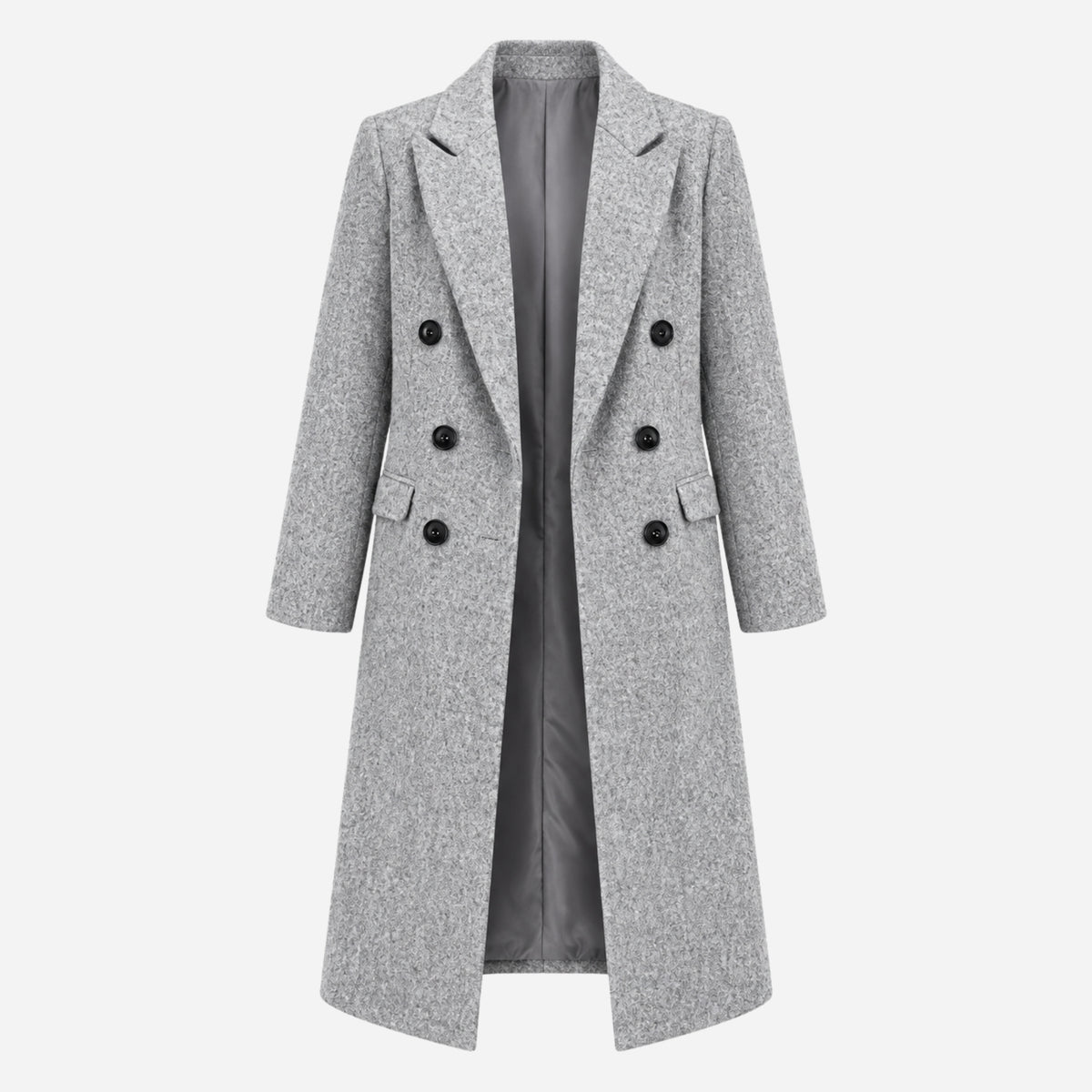 Women's Double-Breasted Tailored Long Coat-Fowsa