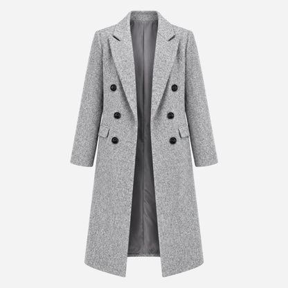Women's Double-Breasted Tailored Long Coat-Fowsa