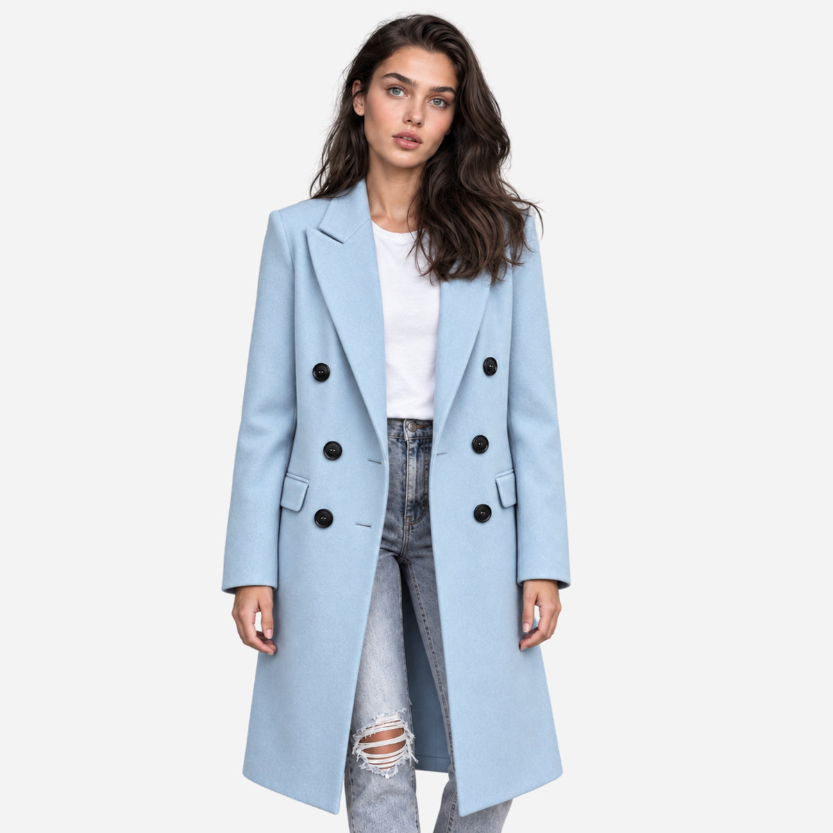 Women's Double-Breasted Tailored Long Coat-Fowsa