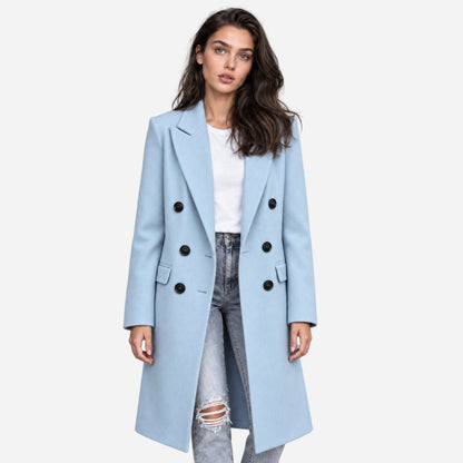 Women's Double-Breasted Tailored Long Coat-Fowsa