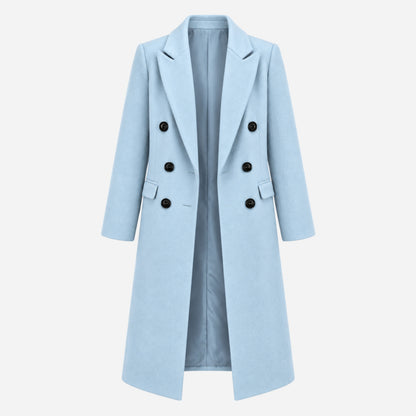 Women's Double-Breasted Tailored Long Coat-Fowsa