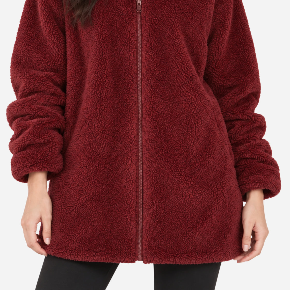Women's Full-Zip Teddy Coat Fleece Jacket-Fowsa
