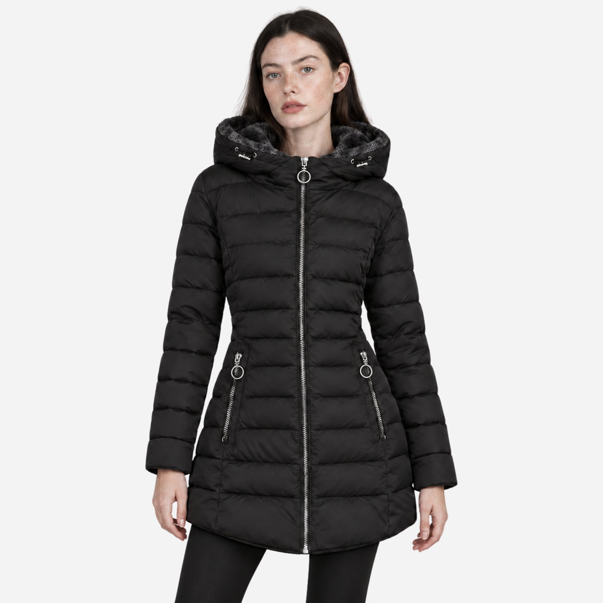 Women's Fur-Lined Hooded Long Puffer Coat-Fowsa