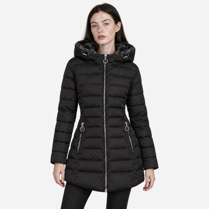 Women's Fur-Lined Hooded Long Puffer Coat-Fowsa