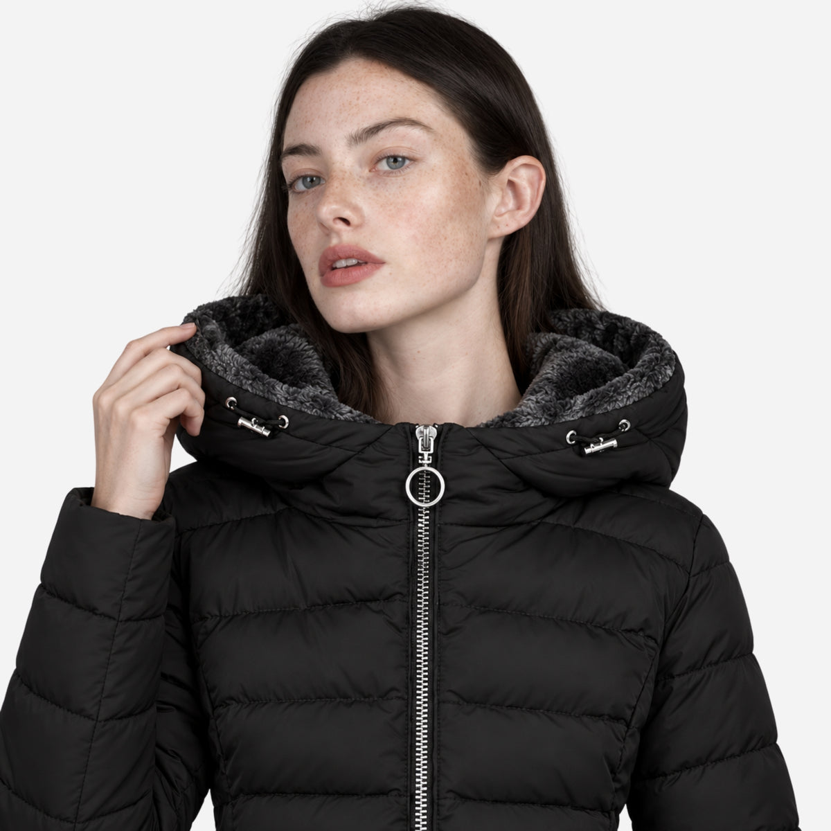 Women's Fur-Lined Hooded Long Puffer Coat-Fowsa