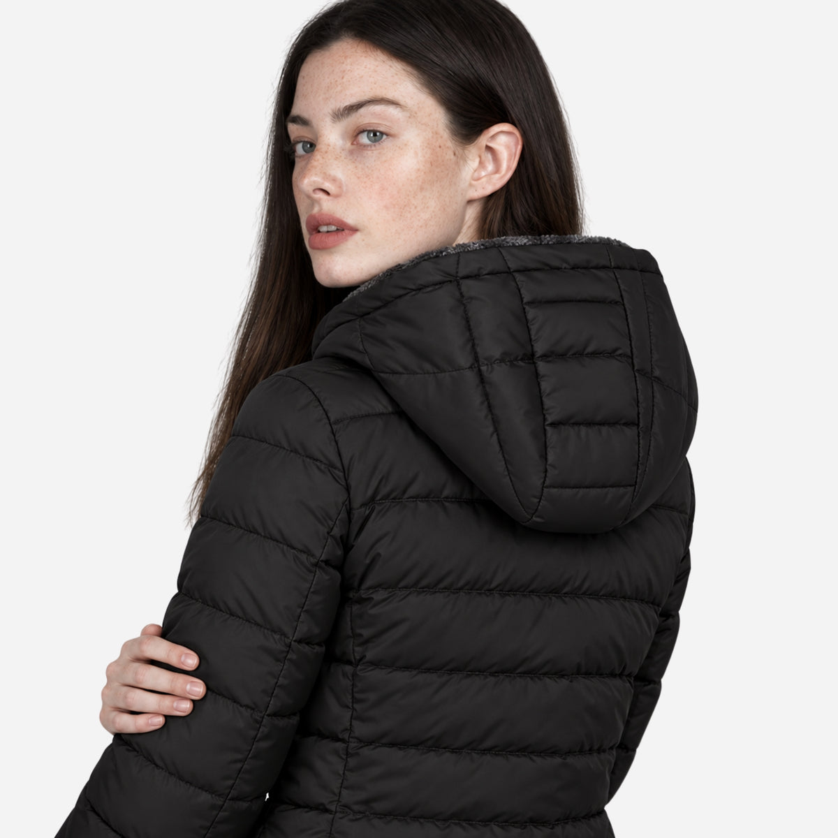 Women's Fur-Lined Hooded Long Puffer Coat-Fowsa