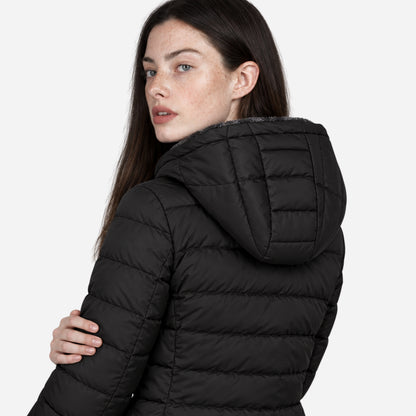 Women's Fur-Lined Hooded Long Puffer Coat-Fowsa