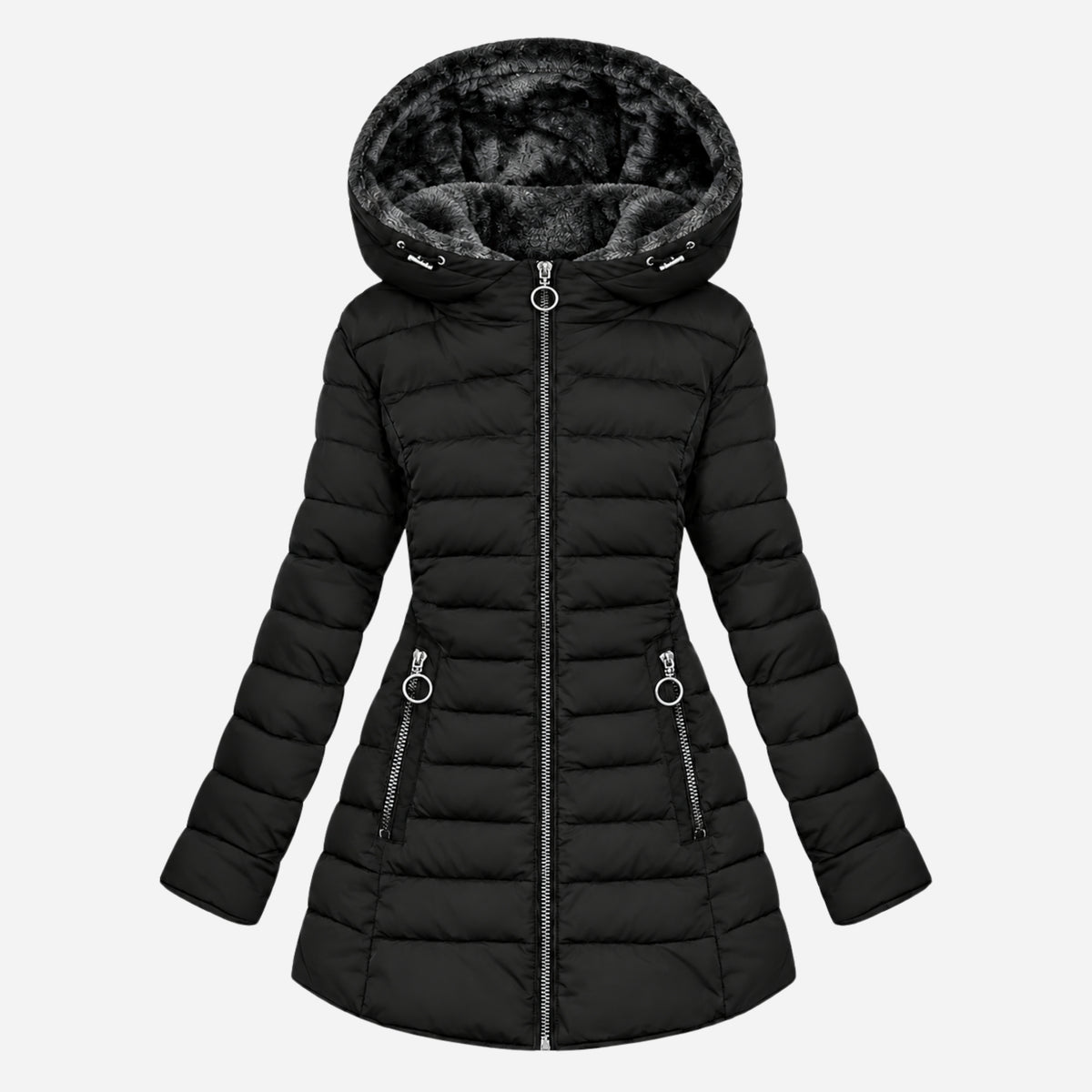 Women's Fur-Lined Hooded Long Puffer Coat-Fowsa
