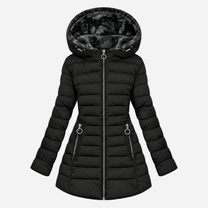 Women's Fur-Lined Hooded Long Puffer Coat-Fowsa