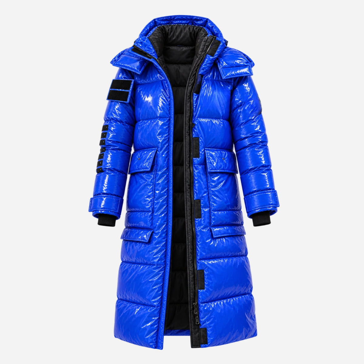 Women's Glossy Hooded Long Puffer Coat-Fowsa