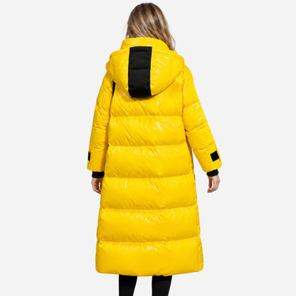 Women's Glossy Hooded Long Puffer Coat-Fowsa