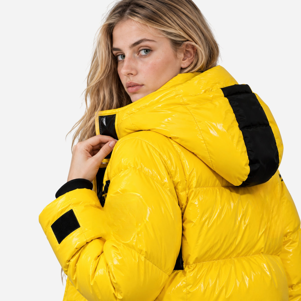 Women's Glossy Hooded Long Puffer Coat-Fowsa
