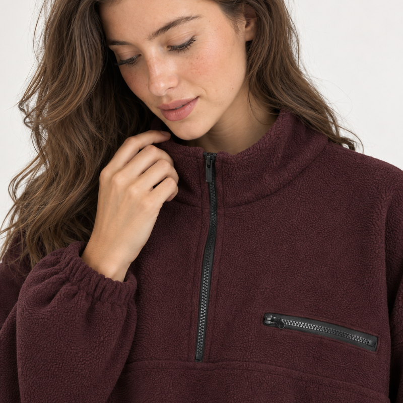 Women's Half Zip Fleece Pullover Jacket-Fowsa