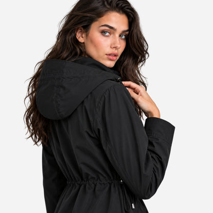 Women's Hooded Drawstring Rain Jacket-Fowsa