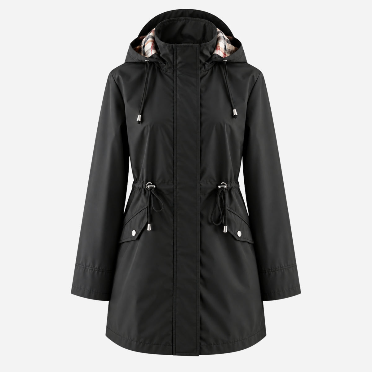 Women's Hooded Drawstring Rain Jacket-Fowsa