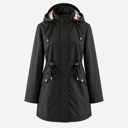 Women's Hooded Drawstring Rain Jacket-Fowsa