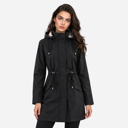 Women's Hooded Drawstring Rain Jacket-Fowsa