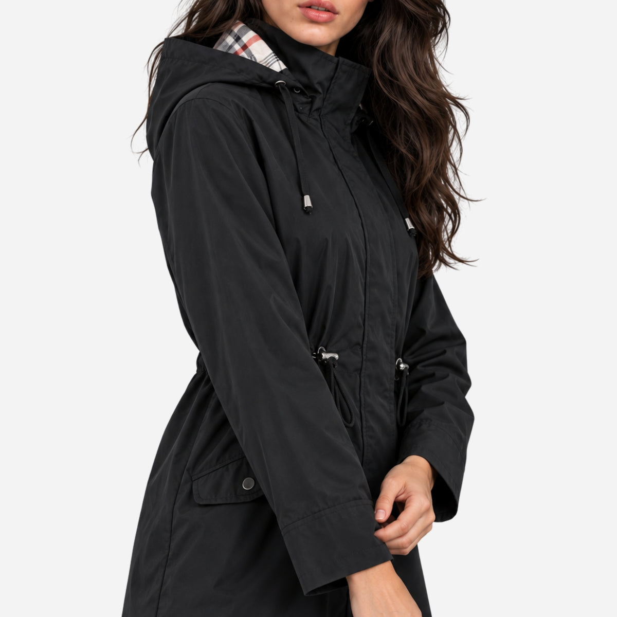 Women's Hooded Drawstring Rain Jacket-Fowsa