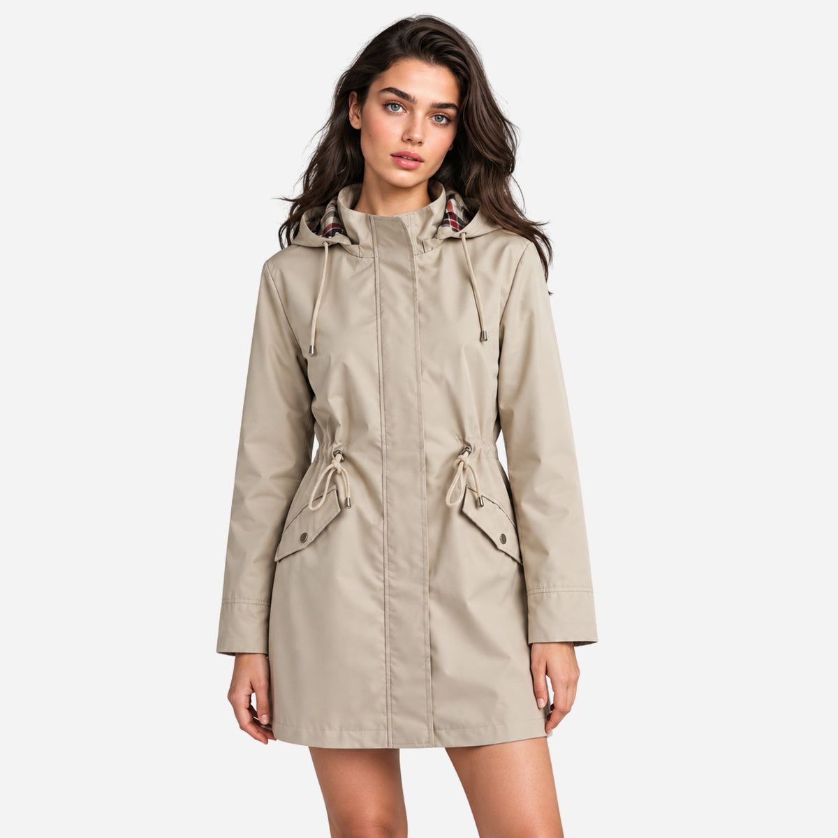 Women's Hooded Drawstring Rain Jacket-Fowsa