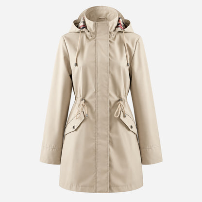 Women's Hooded Drawstring Rain Jacket-Fowsa