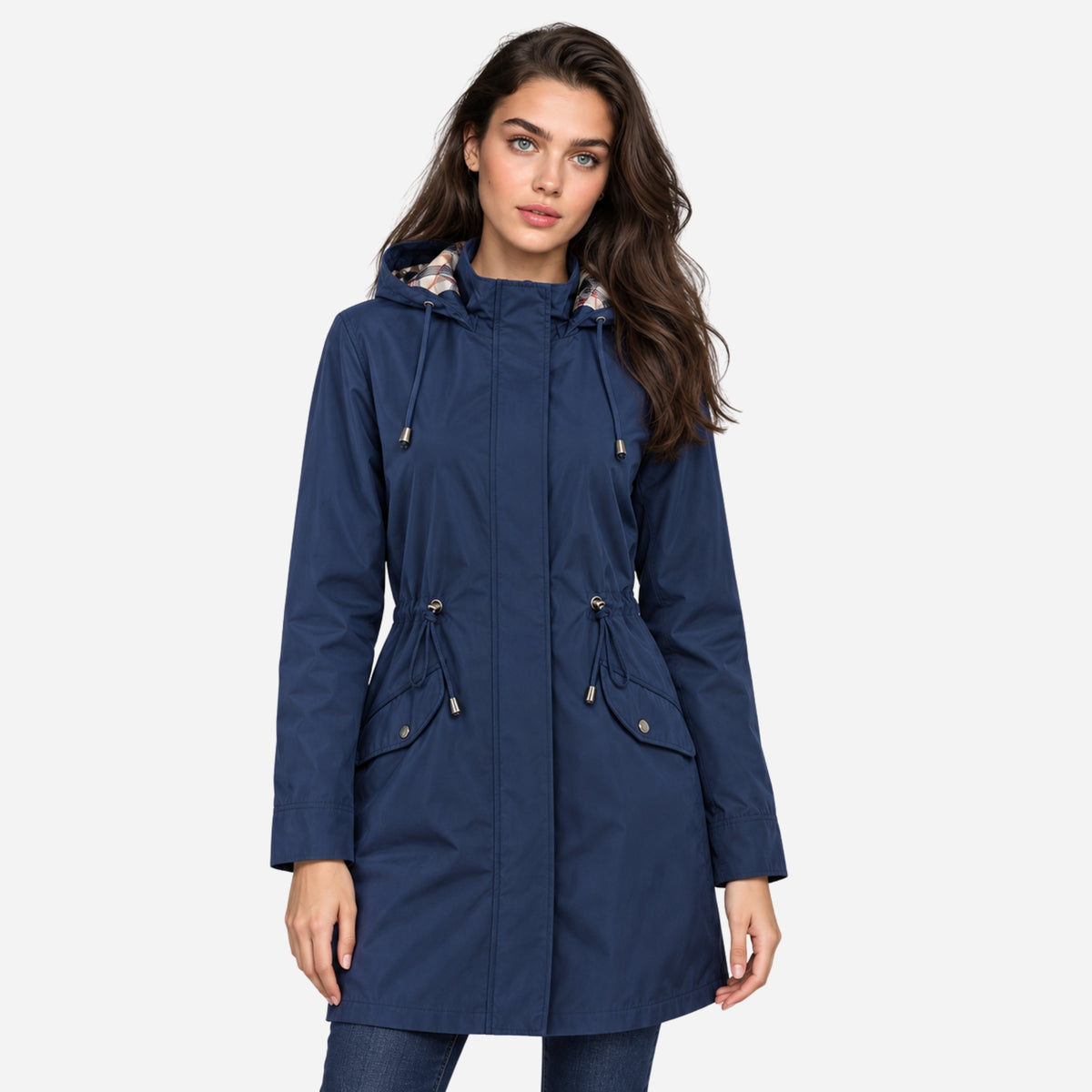 Women's Hooded Drawstring Rain Jacket-Fowsa