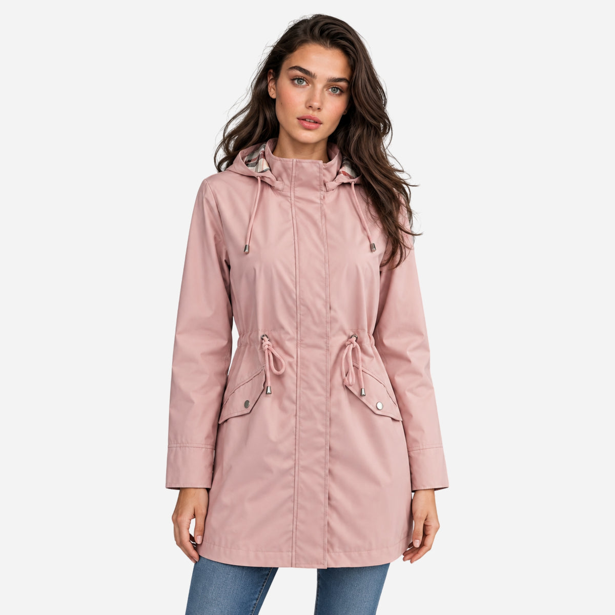 Women's Hooded Drawstring Rain Jacket-Fowsa