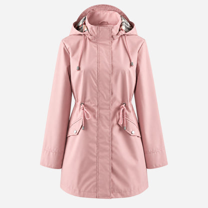 Women's Hooded Drawstring Rain Jacket-Fowsa