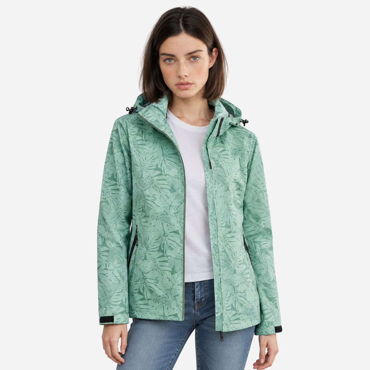 Women's Hooded Printed Waterproof Jacket-Fowsa