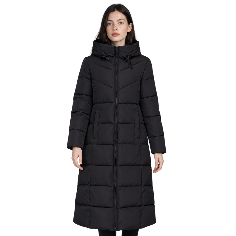 Women's Hooded Quilted Padded Long Coat-Fowsa