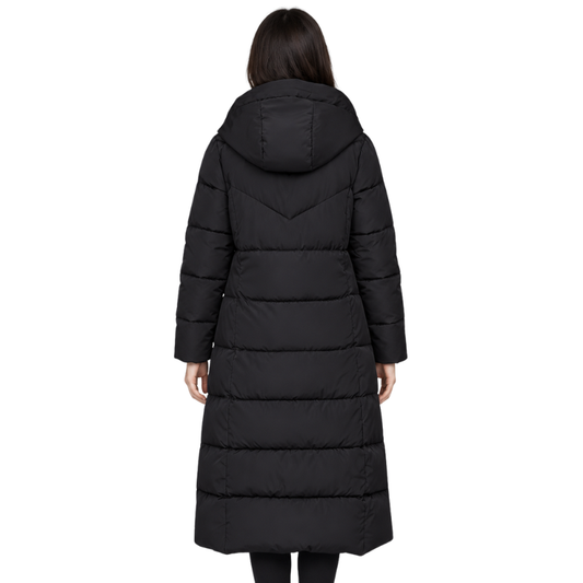 Women's Hooded Quilted Padded Long Coat-Fowsa